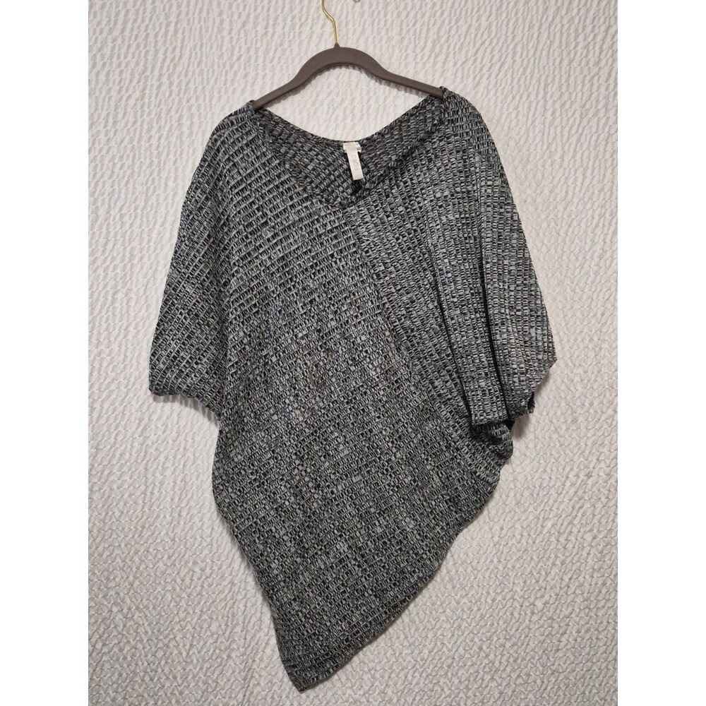Cacia Women's Sz 1X Dolman Poncho Marble Gray  Black Top Flowy Boho Grunge 0437